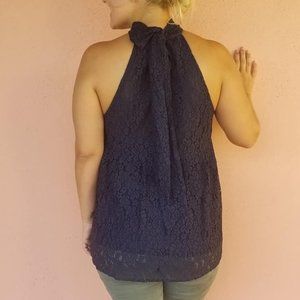 Entro Navy Lace Babydoll Halter Blouse- Sm & Med